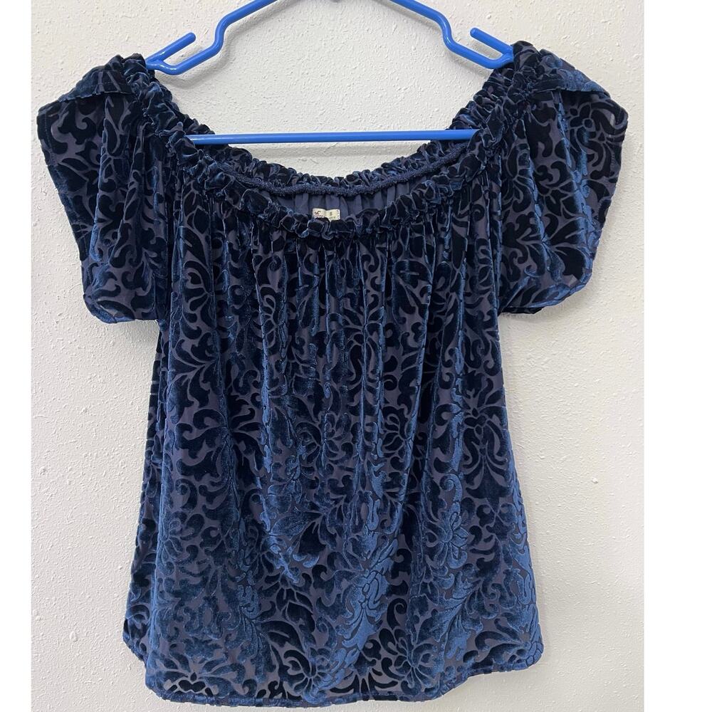VTG Hollister.Velvet Burnout Top Sz XS Off Shoulder Ruffle Y2K Coquette Boho